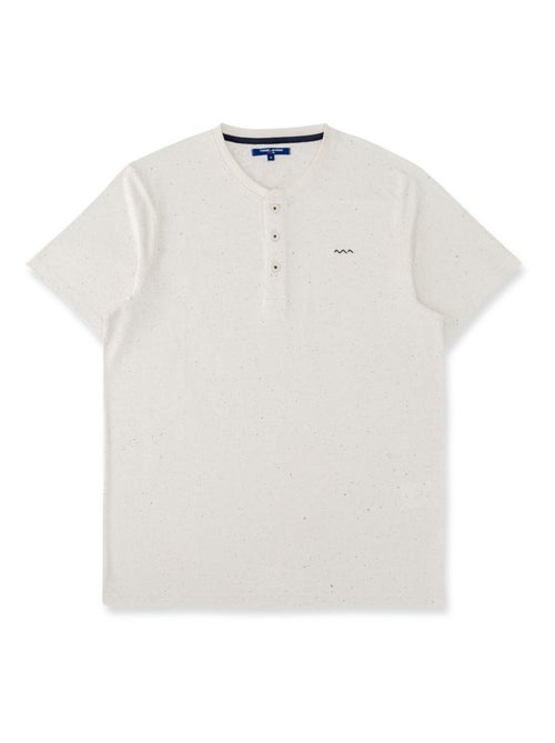 T-shirt Homme manches courtes blanc cassé col tunisien - Terre de Marins - Kiabi