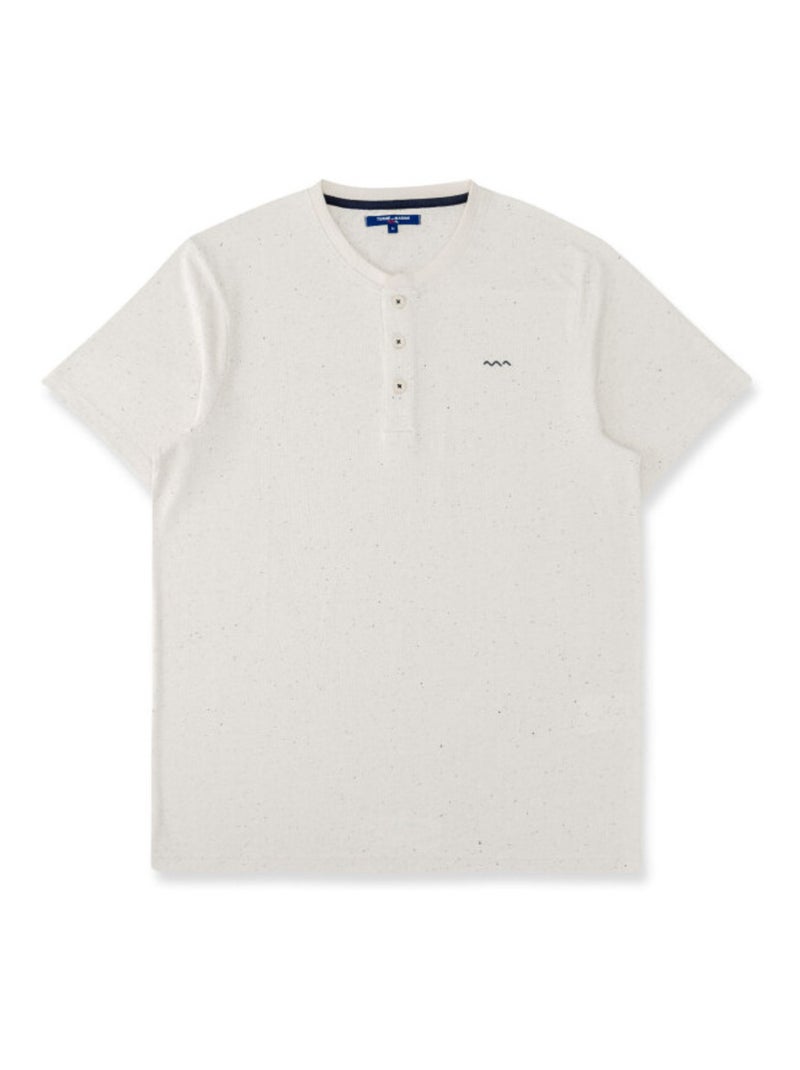 T-shirt Homme manches courtes blanc cassé col tunisien Beige - Kiabi