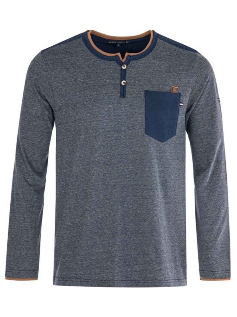 T-shirt Homme manches longues avec poche Bleu marine - Kiabi