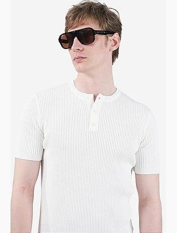 T-shirt homme texturé à col rond et bouton giesto