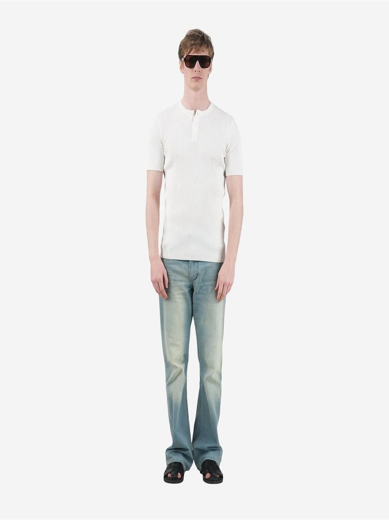 T-shirt homme texturé à col rond et bouton giesto Blanc - Kiabi