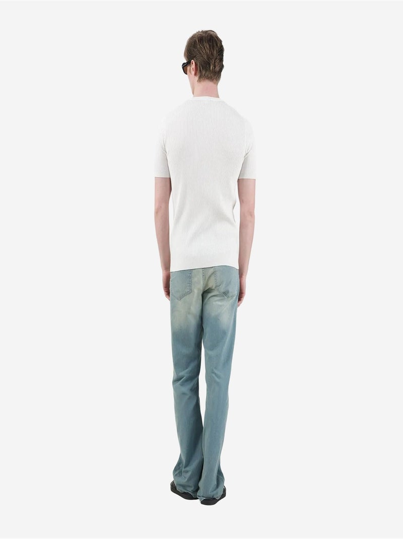 T-shirt homme texturé à col rond et bouton giesto Blanc - Kiabi
