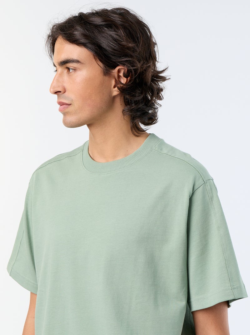 T-shirt homme uni à col rond Vert - Kiabi