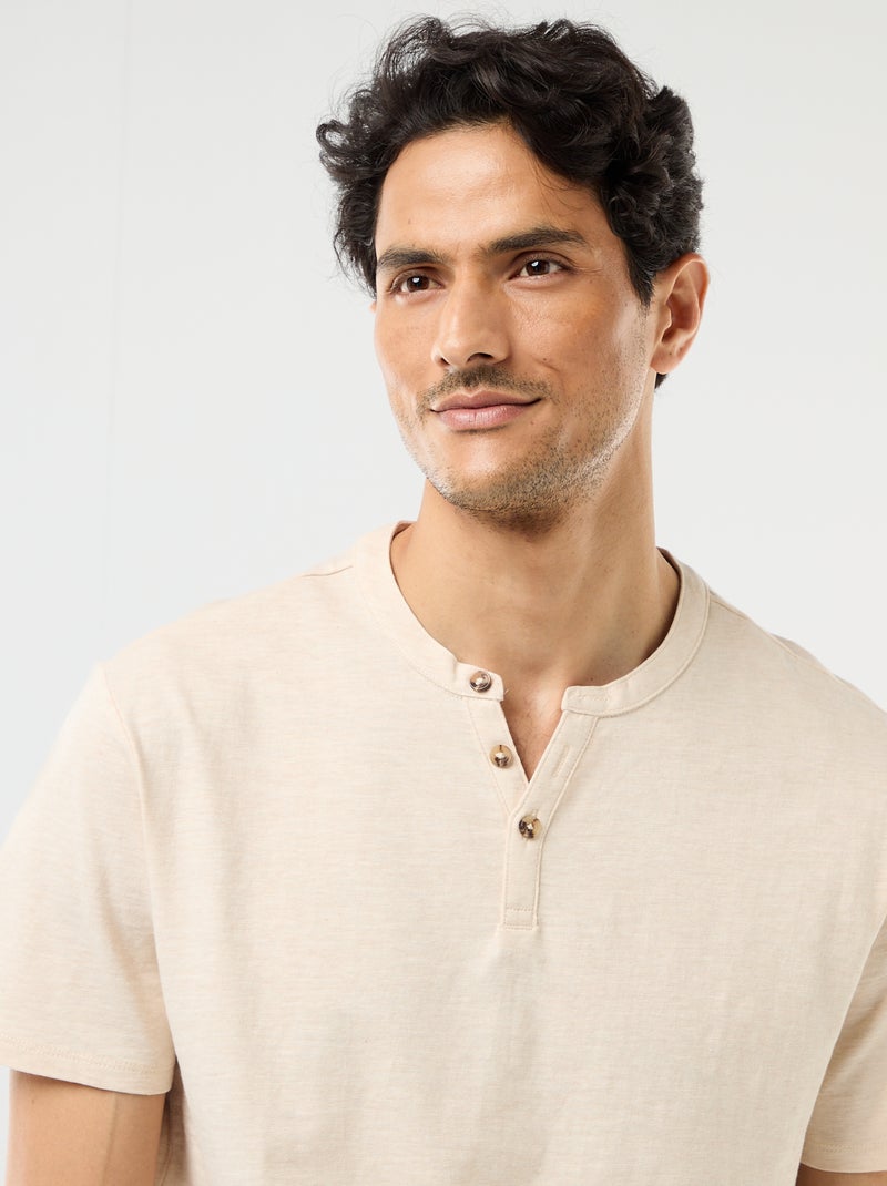 T-shirt homme uni à col tunisien Beige - Kiabi
