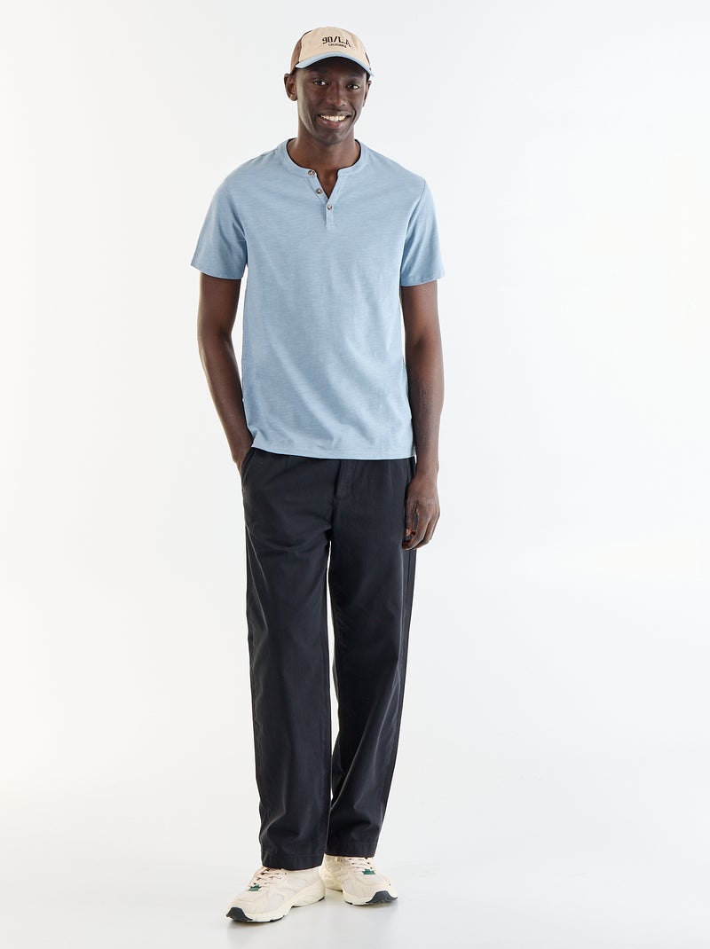 T-shirt homme uni à col tunisien Bleu - Kiabi