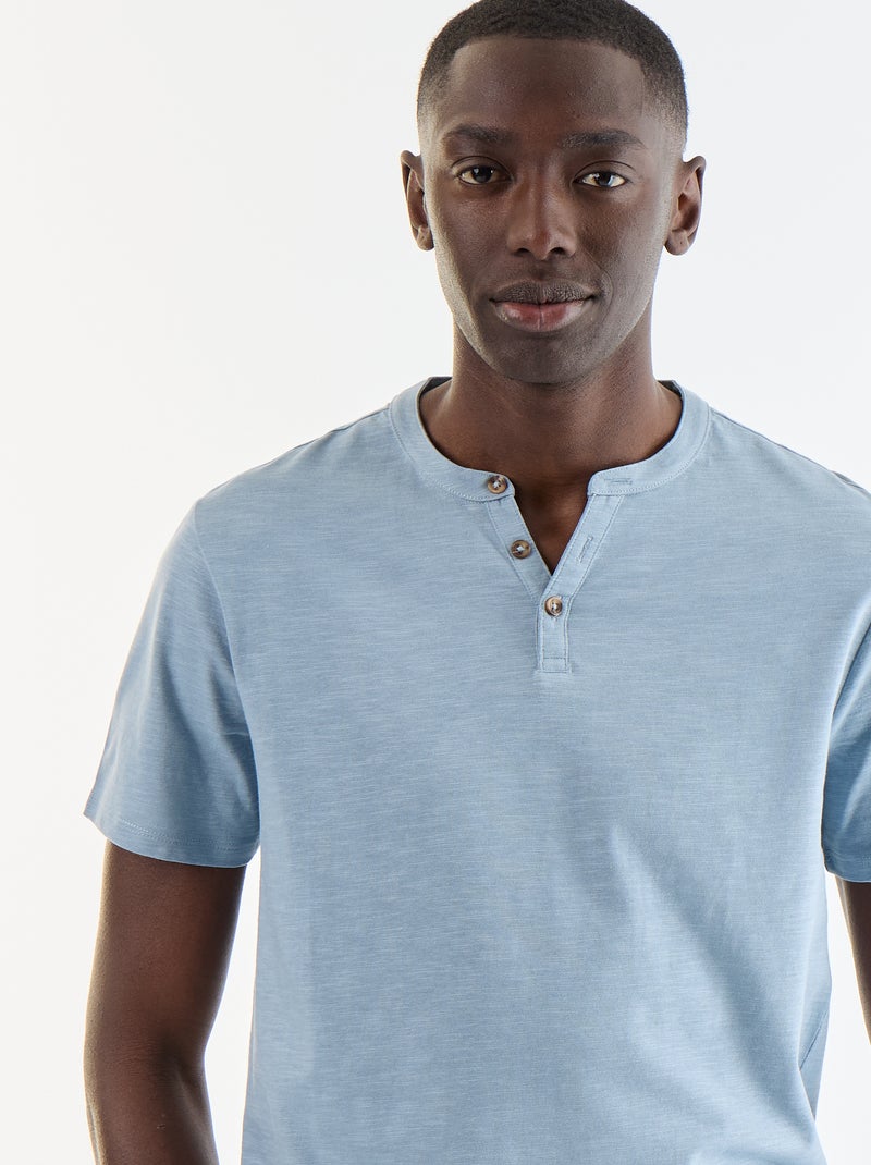 T-shirt homme uni à col tunisien Bleu - Kiabi