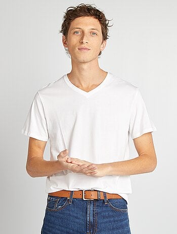 T-shirt homme uni en coton à col V