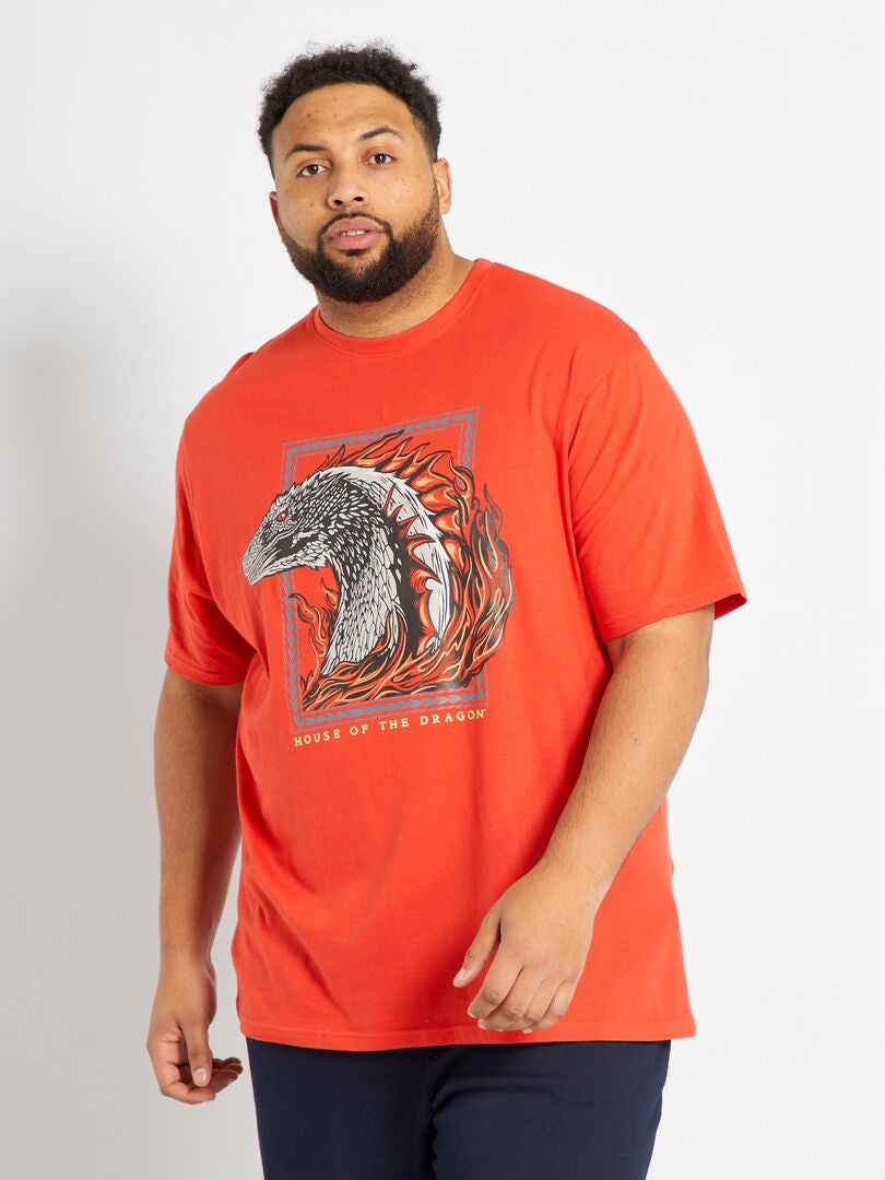T-shirt 'House of dragon' manches courtes rouge - Kiabi