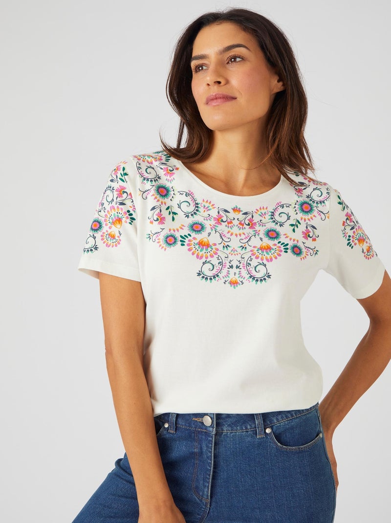 T-shirt impression reliefée pur coton - Damart Blanc cassé - Kiabi