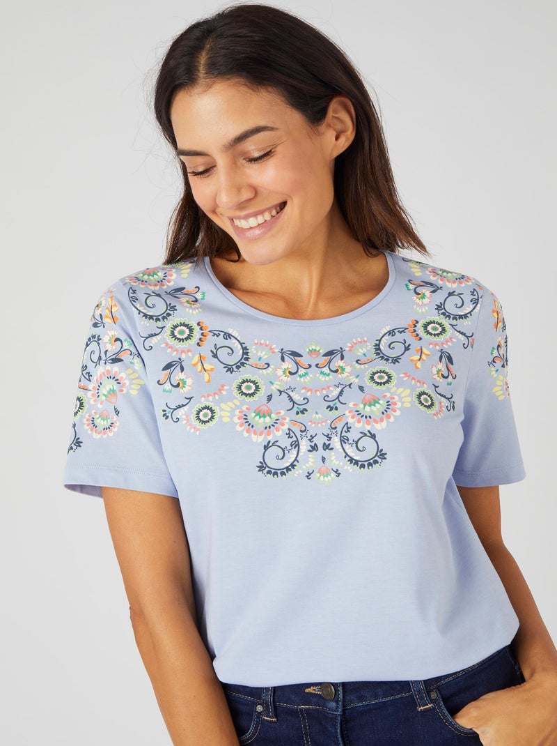 T-shirt impression reliefée pur coton - Damart Bleu - Kiabi