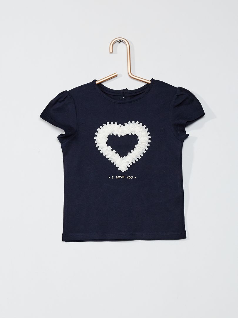 T-shirt imprimé ' bleu marine cœur - Kiabi
