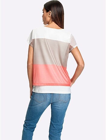 T shirt imprimé 2 en 1 avec col rond et inscription - Taille standard - Helline