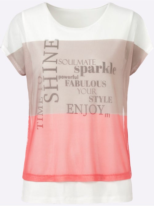 T shirt imprimé 2 en 1 avec col rond et inscription - Taille standard - Helline - Kiabi