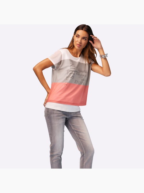 T shirt imprimé 2 en 1 avec col rond et inscription - Taille standard - Helline - Kiabi