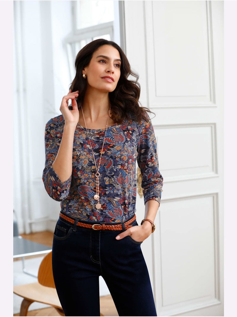 T-shirt Imprimé 50% Coton - Taille Standard - Witt Bleu Marron - Kiabi