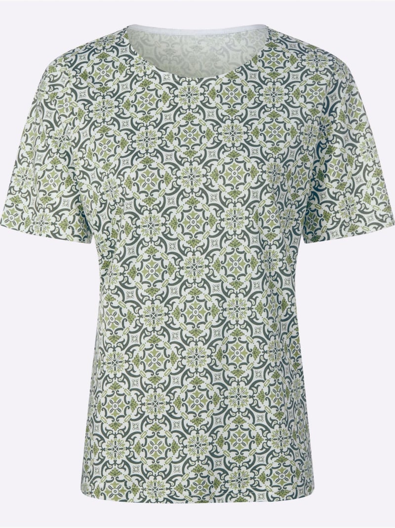 T-shirt Imprimé 50% Coton Et 50% Modal - Taille Standard - Witt Beige/Vert - Kiabi