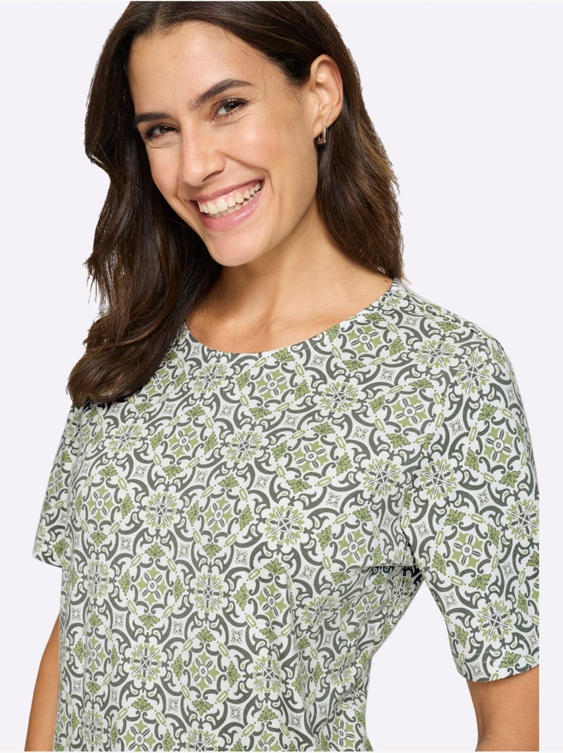 T-shirt Imprimé 50% Coton Et 50% Modal - Taille Standard - Witt Beige/Vert - Kiabi