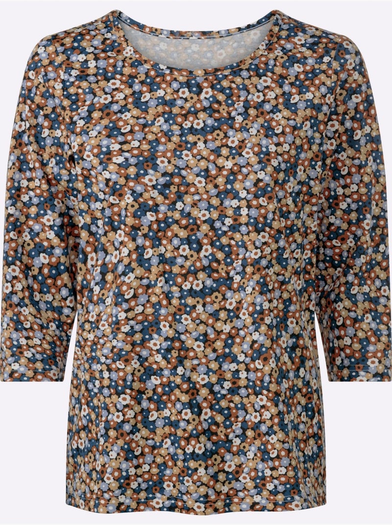 T-shirt Imprimé 50% Coton Et 50% Modal - Taille Standard - Witt Bleu Ecru - Kiabi
