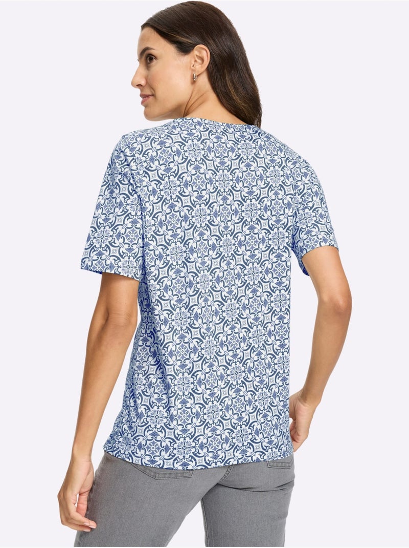 T-shirt Imprimé 50% Coton Et 50% Modal - Taille Standard - Witt Bleu Ecru - Kiabi