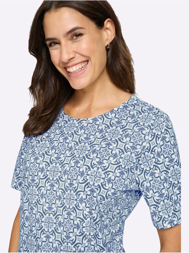 T-shirt Imprimé 50% Coton Et 50% Modal - Taille Standard - Witt Bleu Ecru - Kiabi