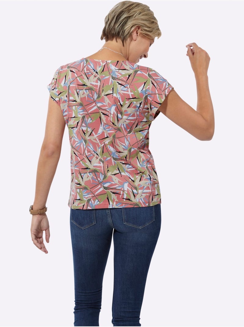 T-shirt Imprimé 50% Coton Et 50% Modal - Taille Standard - Witt Bleu Rose - Kiabi