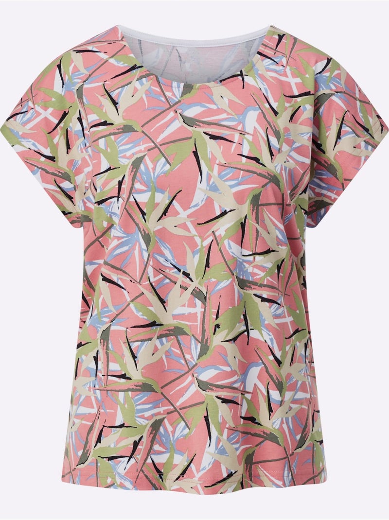 T-shirt Imprimé 50% Coton Et 50% Modal - Taille Standard - Witt Bleu Rose - Kiabi