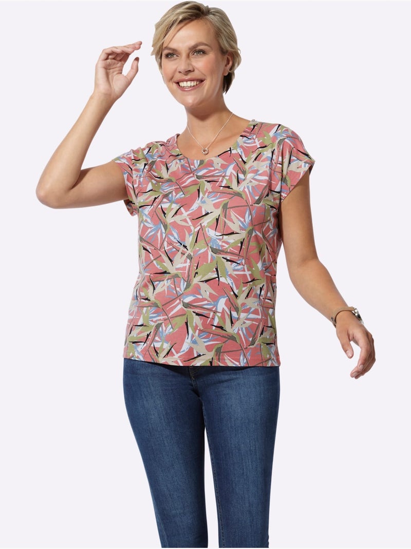 T-shirt Imprimé 50% Coton Et 50% Modal - Taille Standard - Witt Bleu Rose - Kiabi