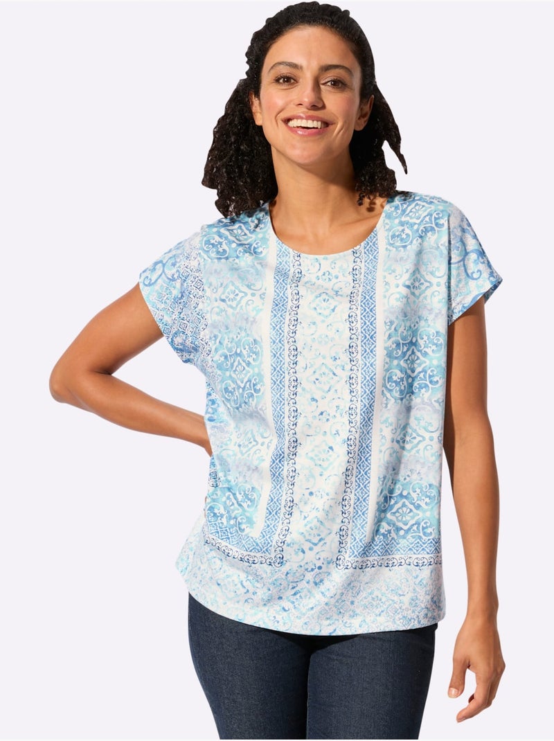 T-shirt Imprimé 50% Modal - Taille Standard - Witt Bleu Ecru - Kiabi