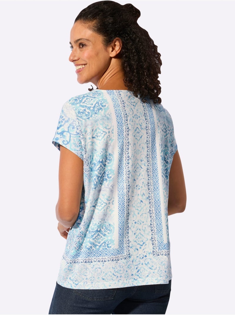 T-shirt Imprimé 50% Modal - Taille Standard - Witt Bleu Ecru - Kiabi