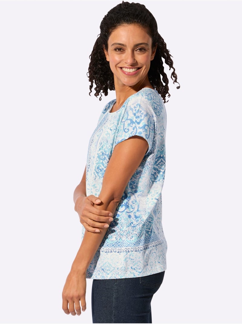 T-shirt Imprimé 50% Modal - Taille Standard - Witt Bleu Ecru - Kiabi