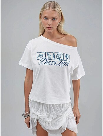 T-shirt imprimé à col bateau et coupe ample