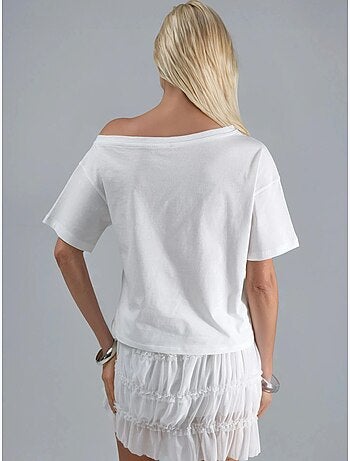 T-shirt imprimé à col bateau et coupe ample