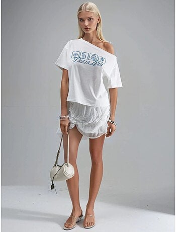 T-shirt imprimé à col bateau et coupe ample