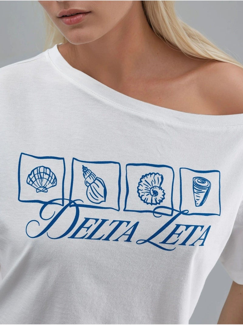 T-shirt imprimé à col bateau et coupe ample Blanc cassé - Kiabi