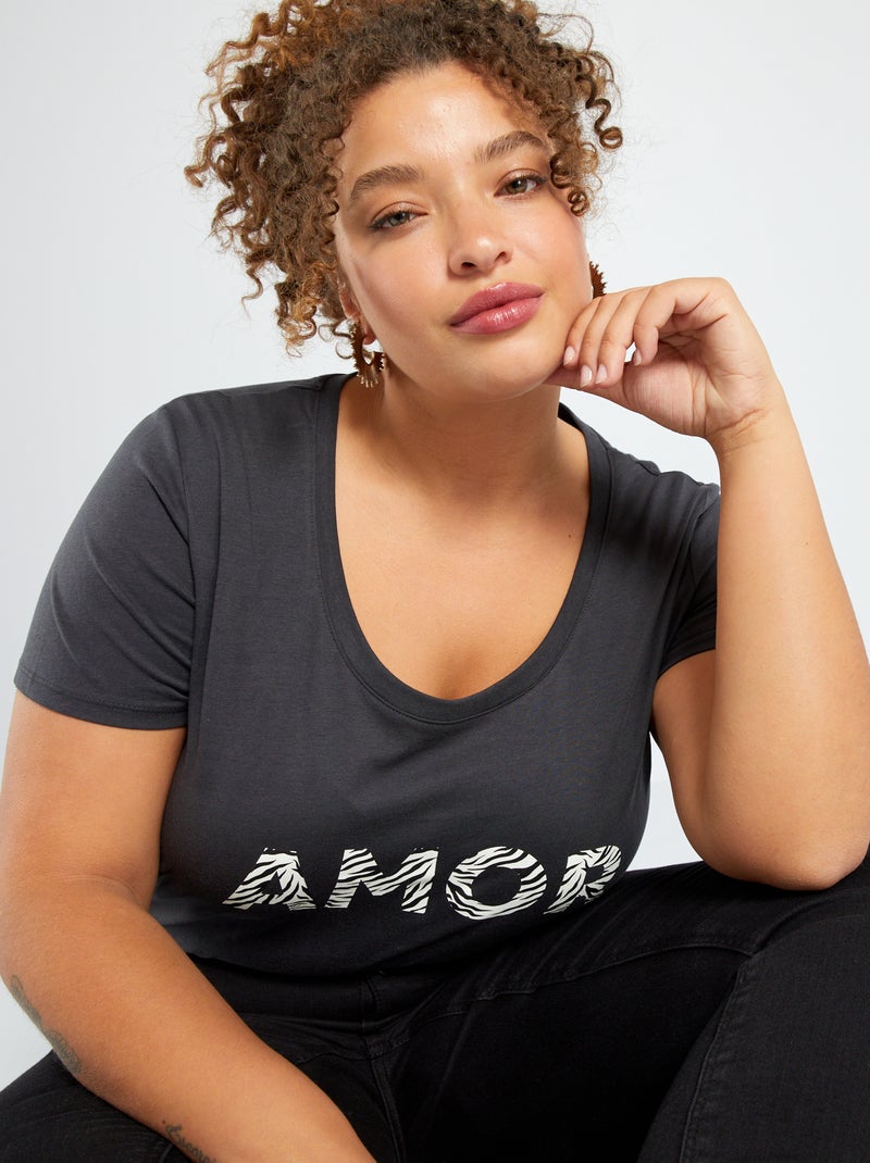 T-shirt imprimé à col rond Anthracite - Kiabi