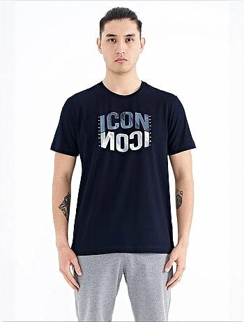 T-shirt imprimé à col rond avec patch tommy