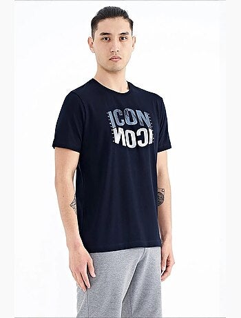 T-shirt imprimé à col rond avec patch tommy