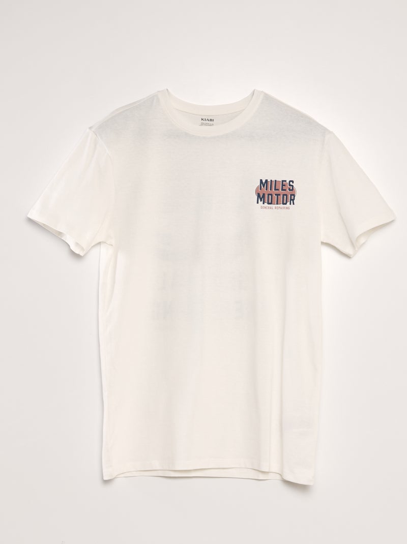 T-shirt imprimé à col rond Blanc 'miles motor' - Kiabi