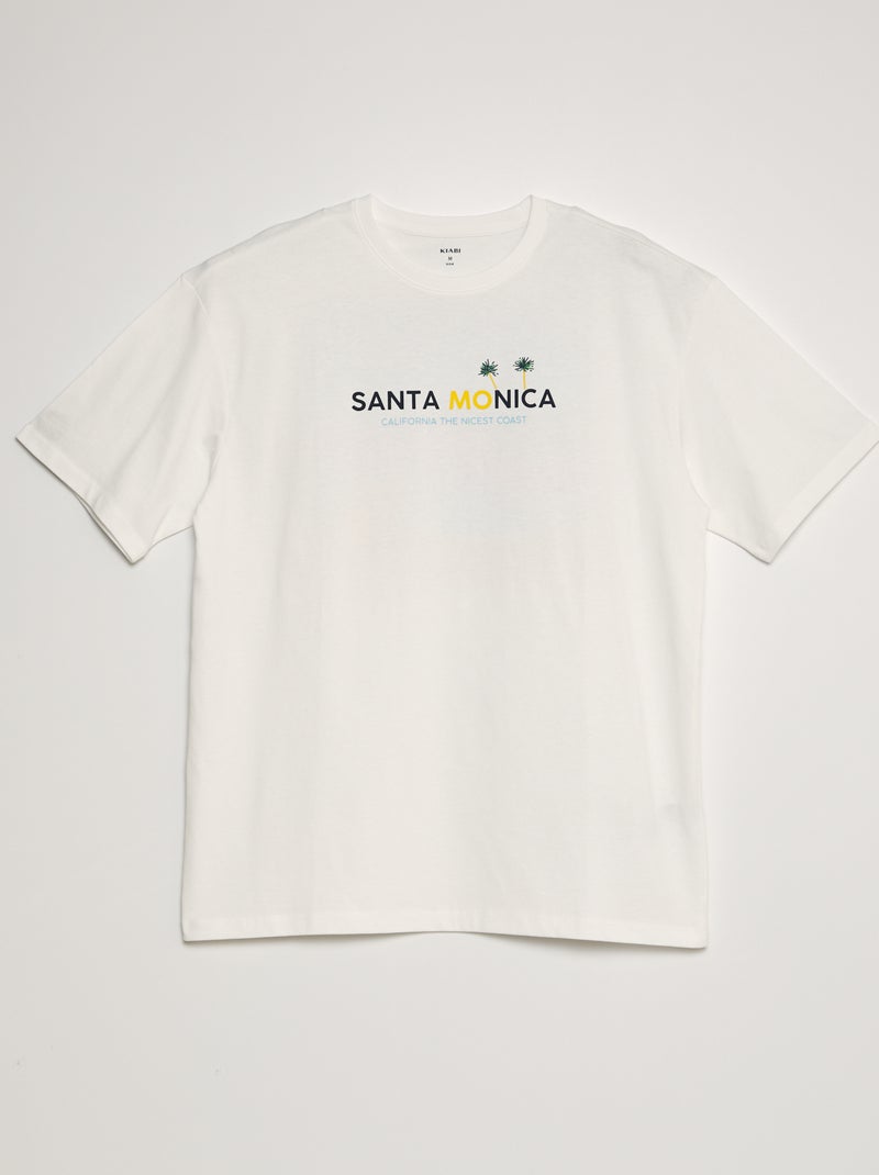 T-shirt imprimé à col rond Blanc 'Santa Monica' - Kiabi