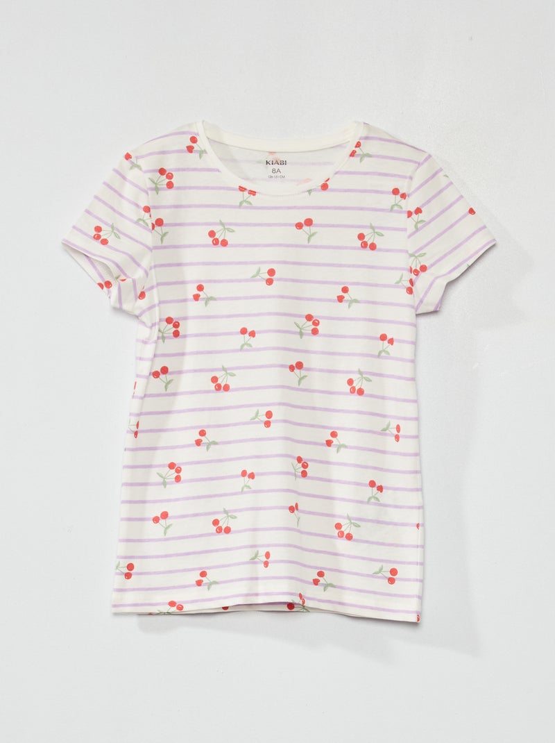 T-shirt imprimé à col rond Blanc/lilas - Kiabi
