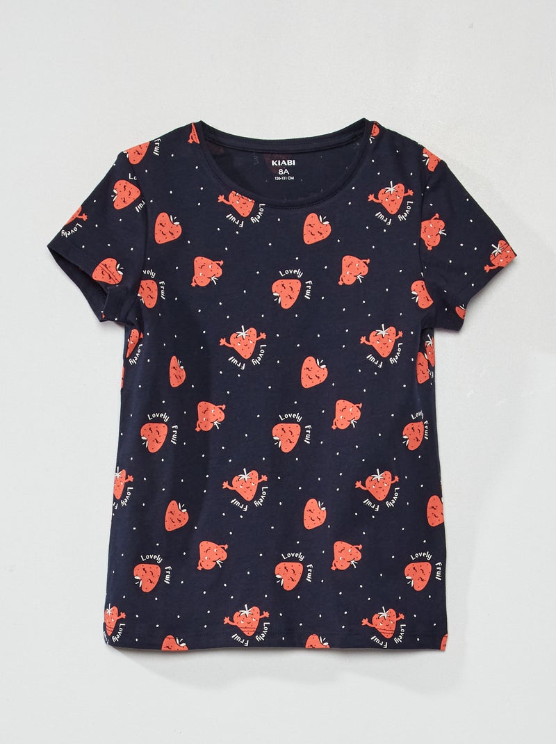 T-shirt imprimé à col rond Bleu/rouge - Kiabi
