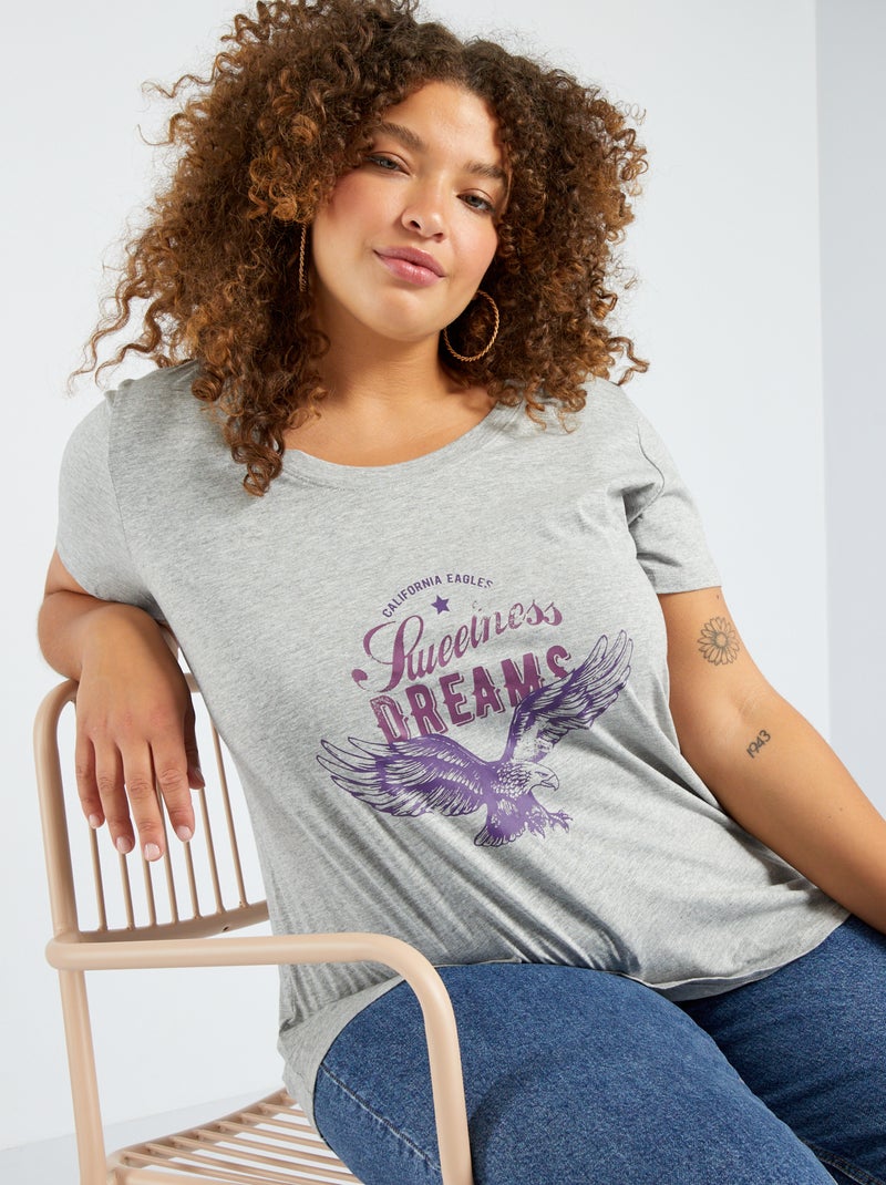 T-shirt imprimé à col rond Gris - Kiabi