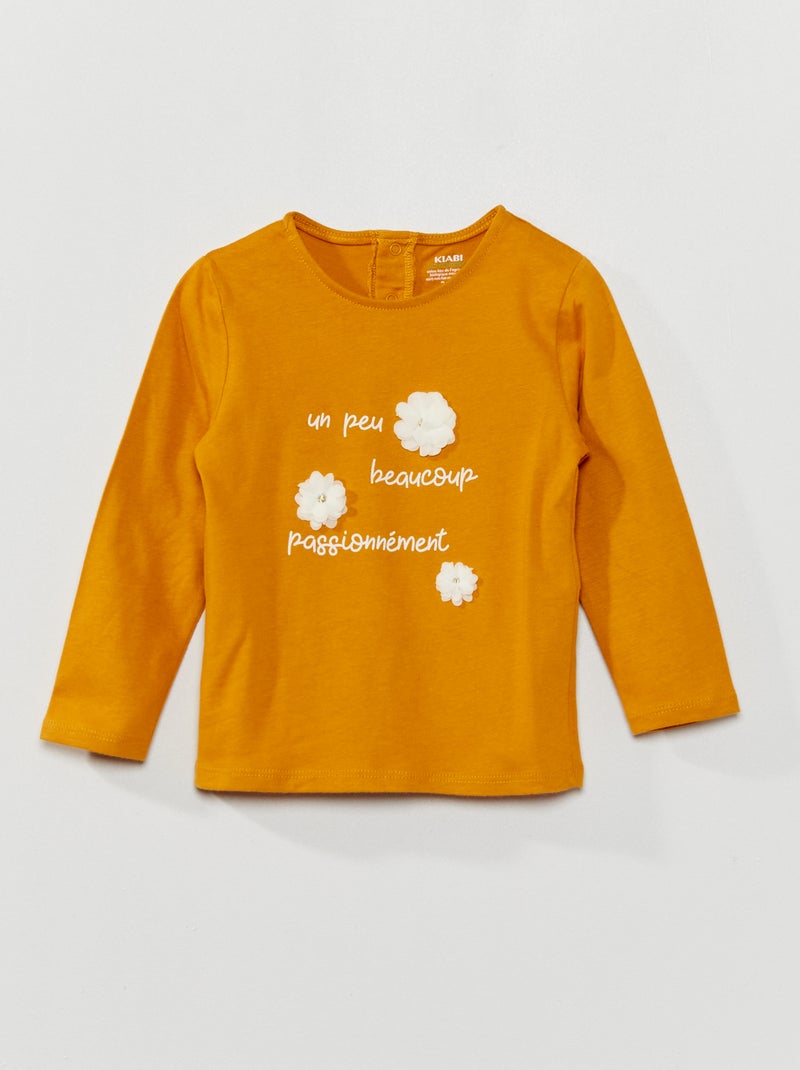 T-shirt imprimé à col rond Moutarde - Kiabi