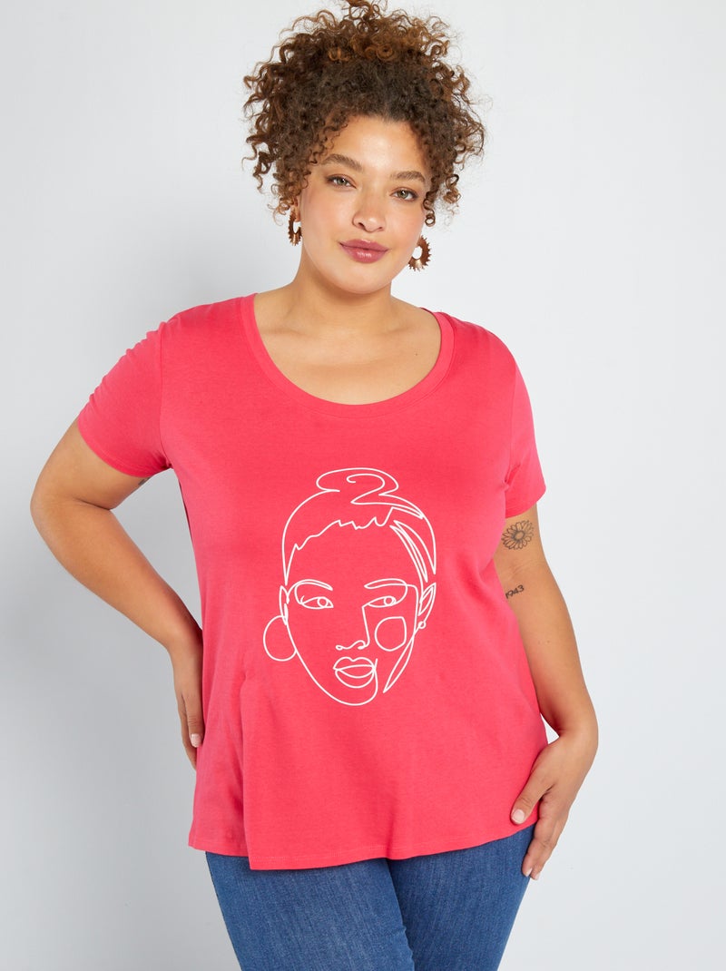 T-shirt imprimé à col rond Rose - Kiabi