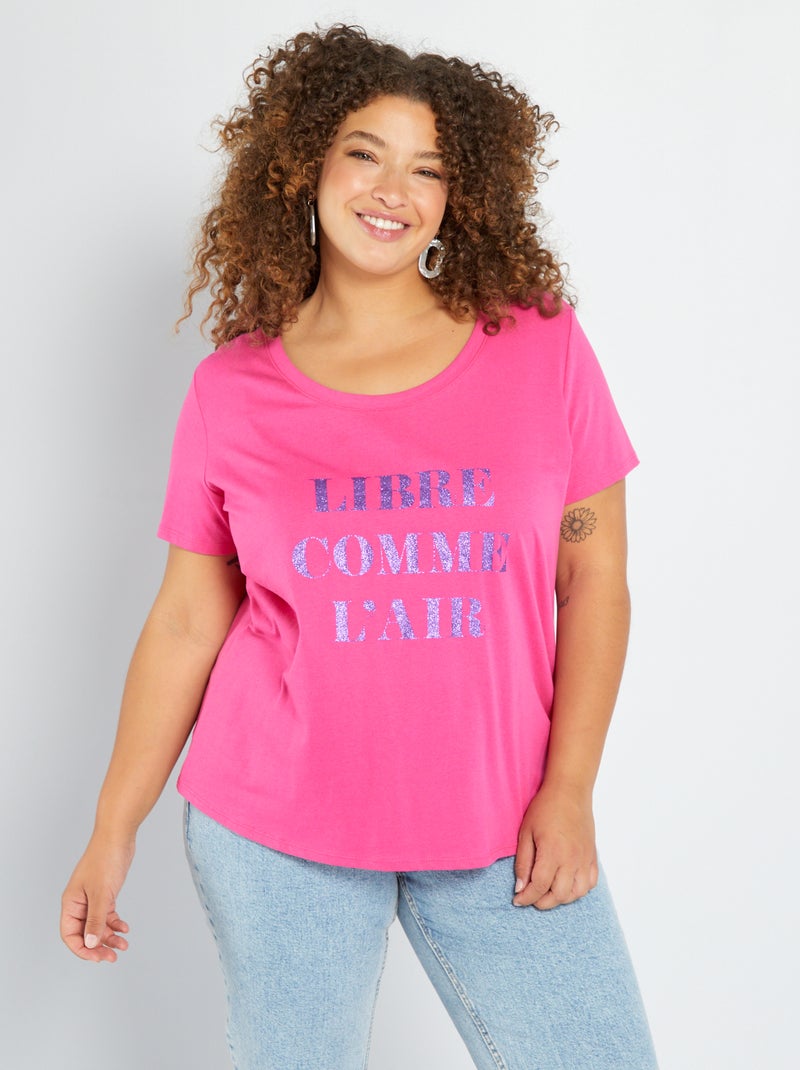 T-shirt imprimé à col rond Rose - Kiabi