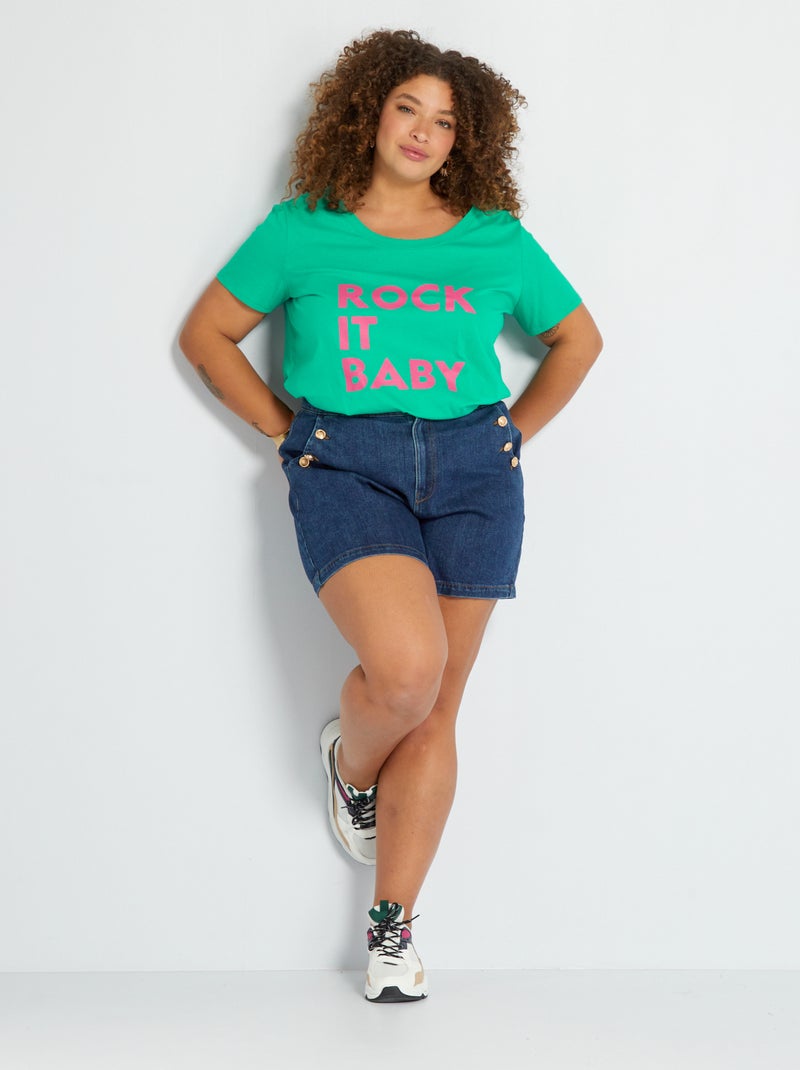 T-shirt imprimé à col rond Vert - Kiabi