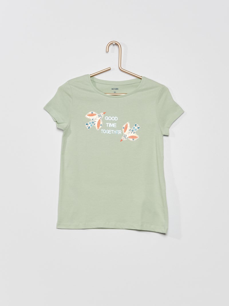 T-shirt imprimé à col rond Vert - Kiabi