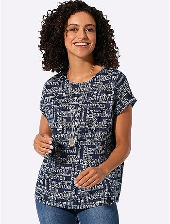 T-shirt à col rond avec mancherons et imprimé graphique - Taille standard - Witt