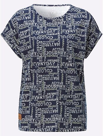 T-shirt à col rond avec mancherons et imprimé graphique - Taille standard - Witt