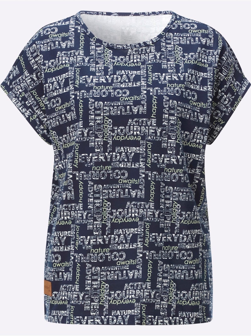 T-shirt imprimé à encolure ronde et mancherons décontractés - Taille standard - Witt Ecru/Marine - Kiabi